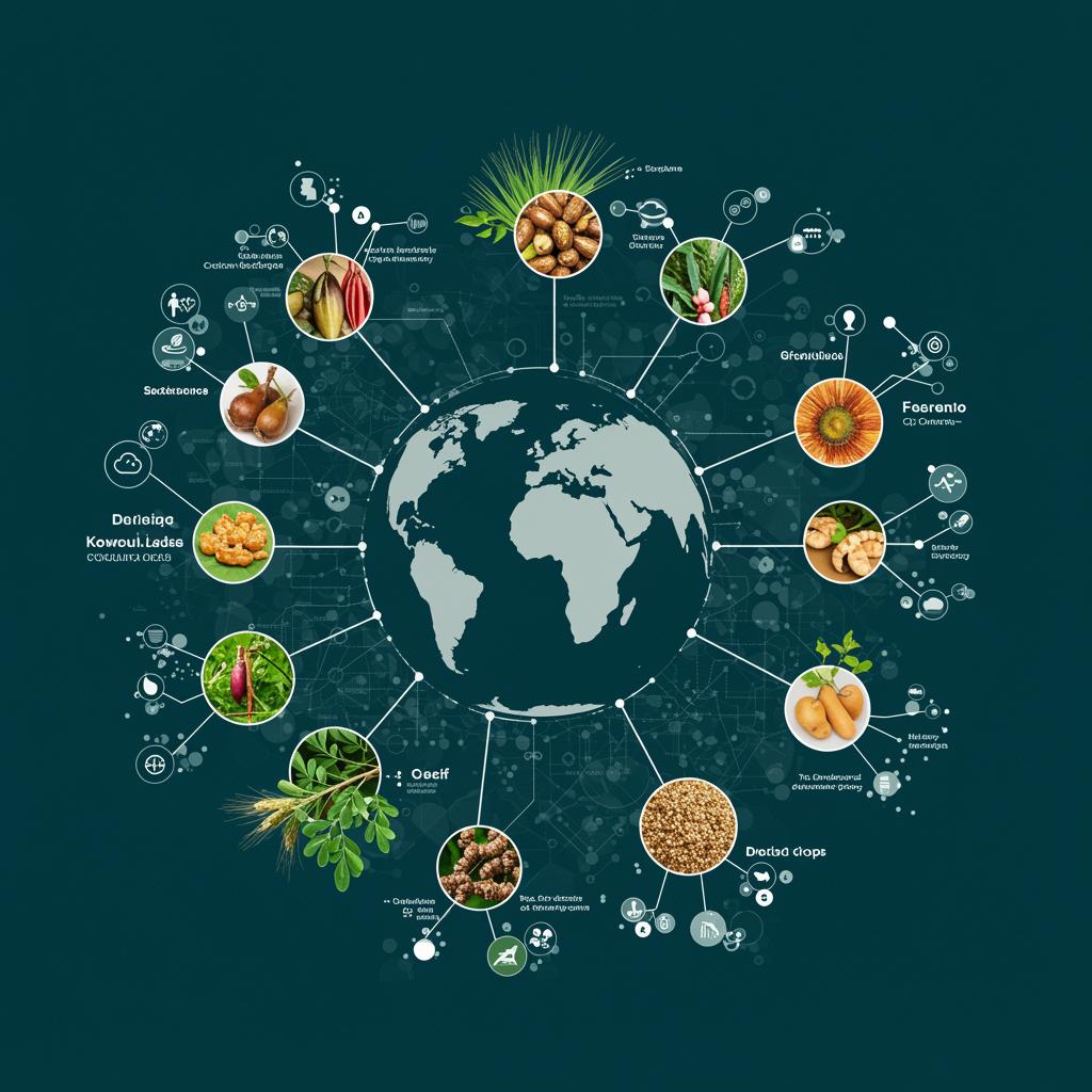 Visual of diverse crops or a community benefiting from agriculture